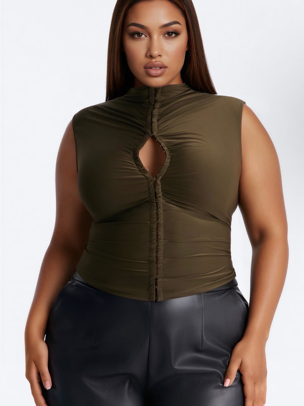 Fashion Nova Olive Ruched Sleeveless Tank